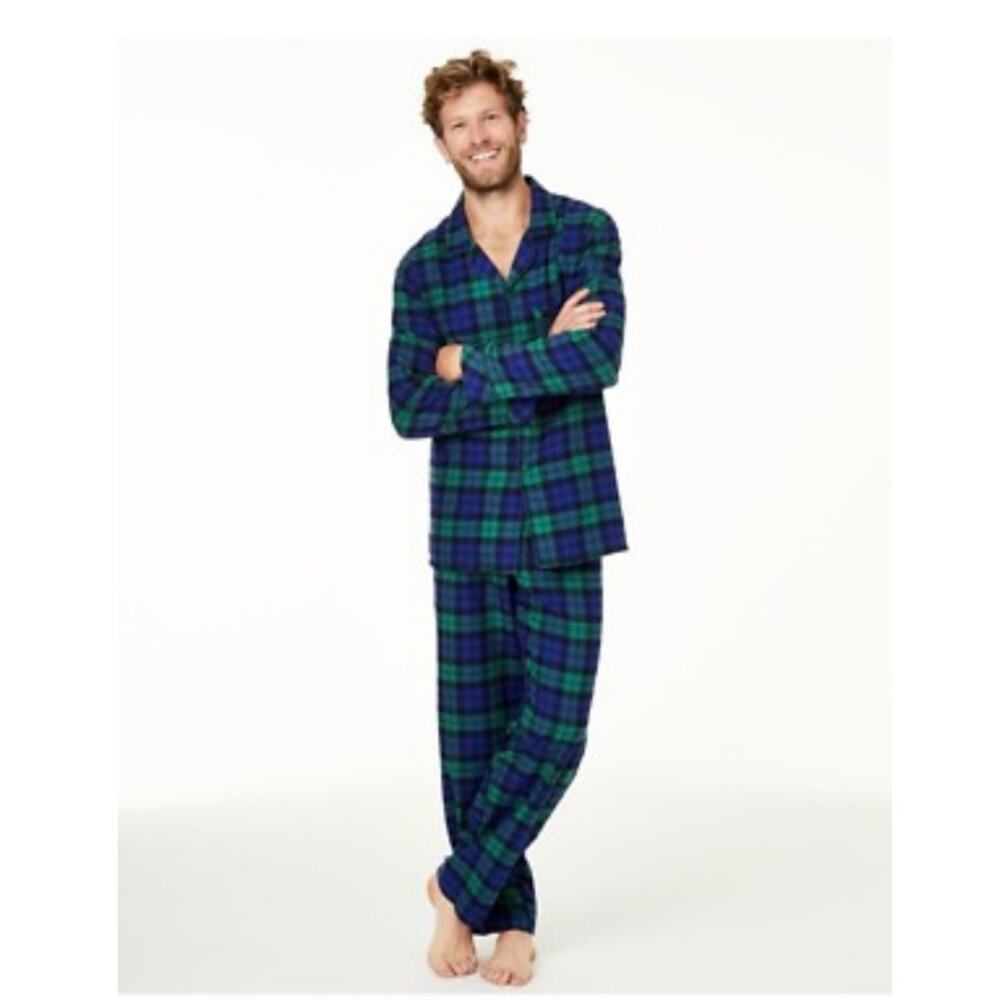 New Mens Sz XXL Family Pajama‎ Set Flannel Lounge Set Blue Green NWT
